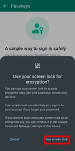 Use screen lock in Whatsapp passkey